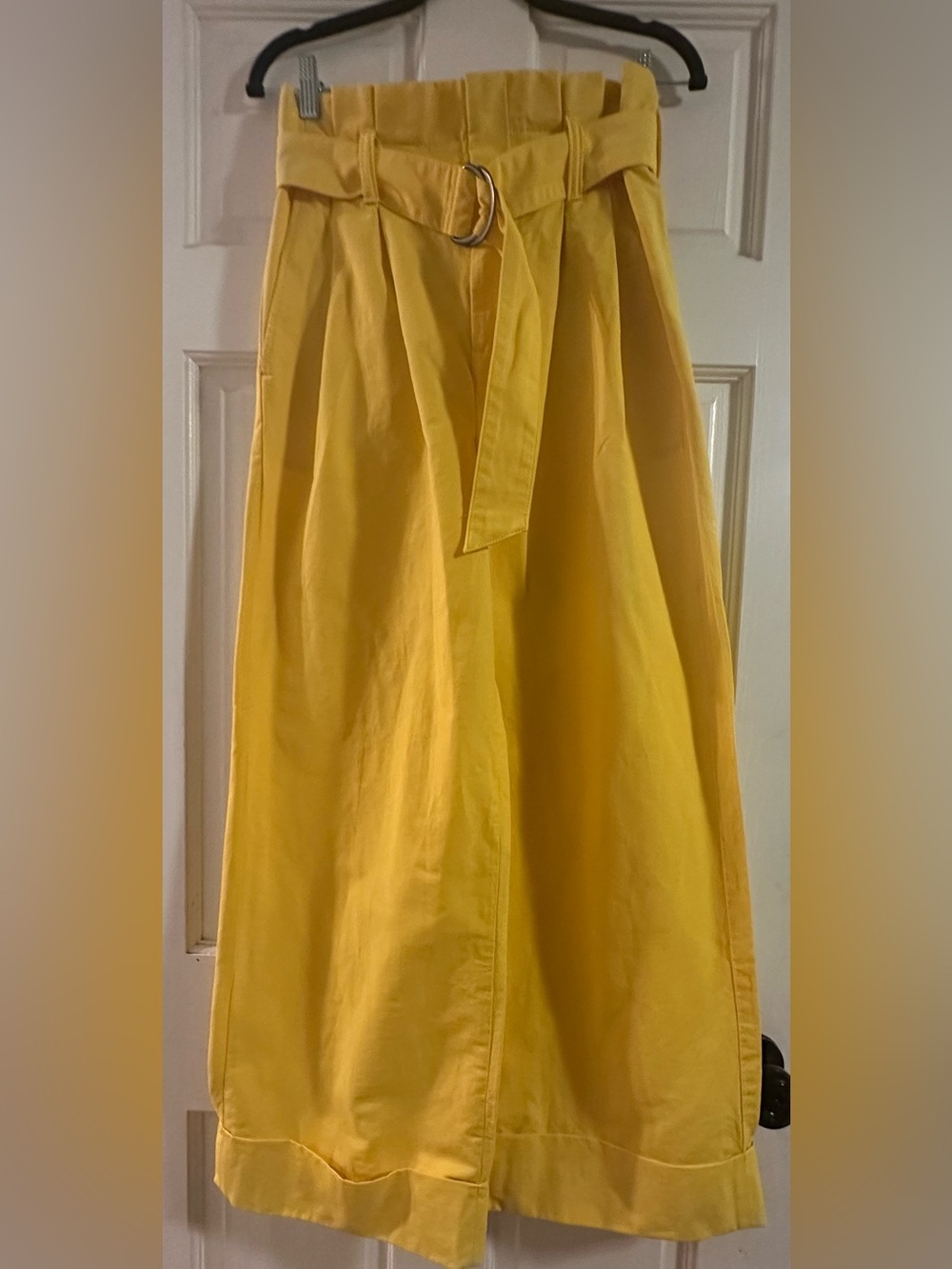 Banana Republic Yellow High-Waist Paper Bag Wide-Leg Belted Cuffed Pants Size 6P - Picture 4 of 11